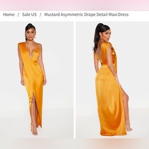 Mustard Asymmetric Drape Detail Maxi Dress